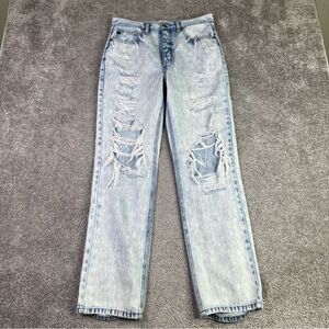 KanCan Dixon Jeans Women's 7/27 Acid Blue Boyfriend High Rise Ripped Light Wash